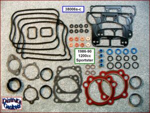 Top End Gasket Kit, 1200cc, Sportster, 86-90, 17030-88A, 1-pc SLS rocker base gaskets, copper washers