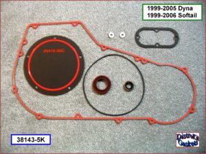 Kit, primary cover. 1sb, 5-hole derby, 99-05 Dyna, 99-06 Softail, Ref. 60539-89 or 60539-94