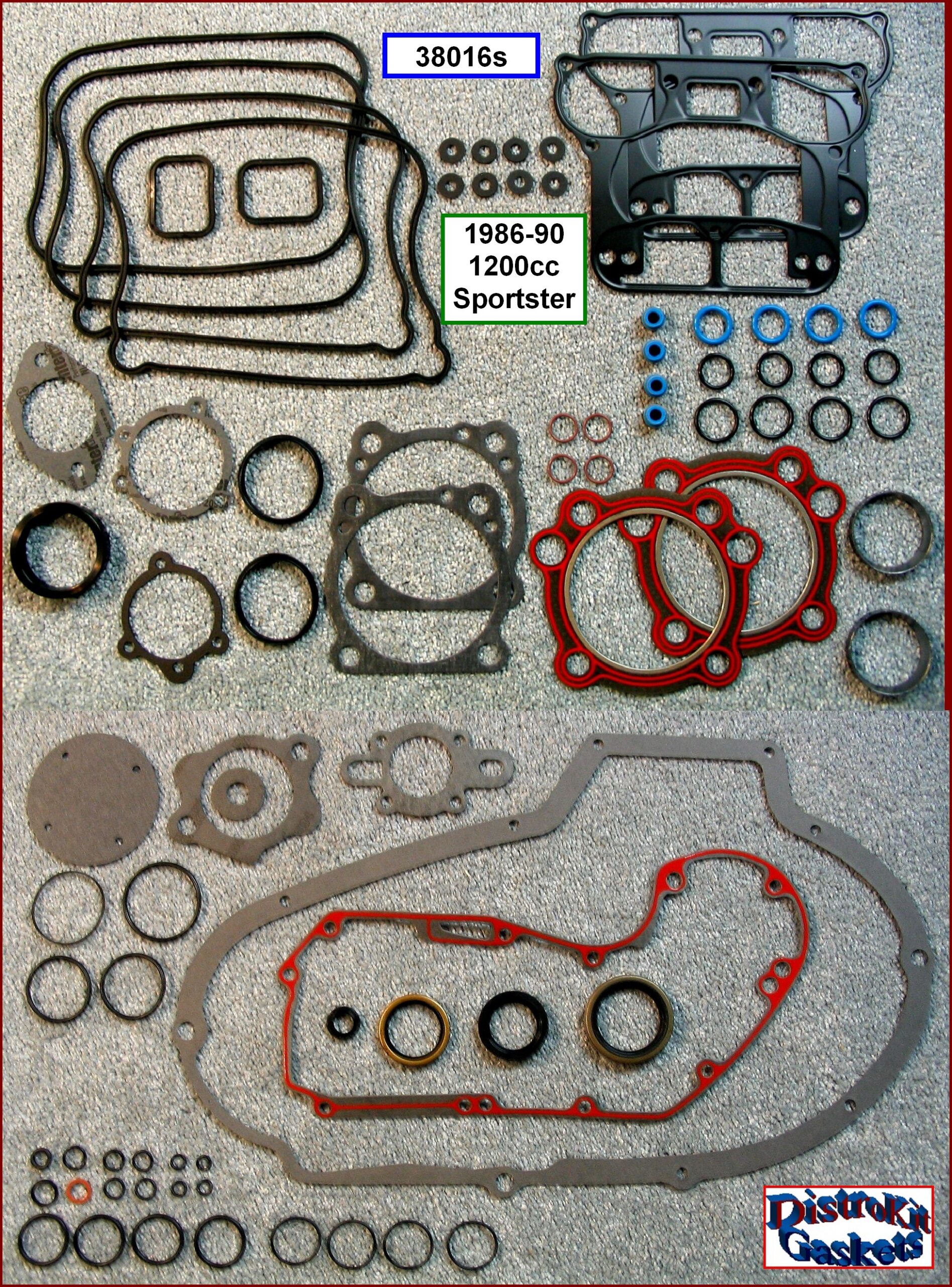 Engine Gasket Kit, 1200cc, 86-90, Sportster, Ref. 17026-88, beaded head gaskets, 1-pc SLS rocker base gaskets