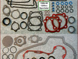 Engine Gasket Kit, 1200cc, 86-90, Sportster, Ref. 17026-88, beaded head gaskets, 1-pc SLS rocker base gaskets, copper washers